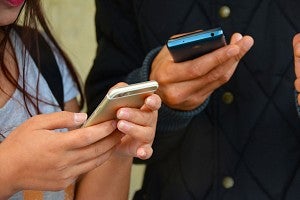 students using phones
