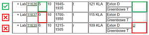 An example highlighting when seats might be reserved. When searching for open seats, you'll want to find class sections that indicate available seats, but which don't have capital letter U in the notes column.