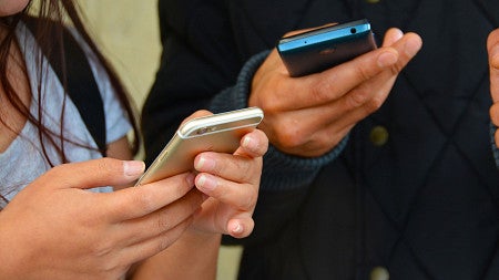 students using phones
