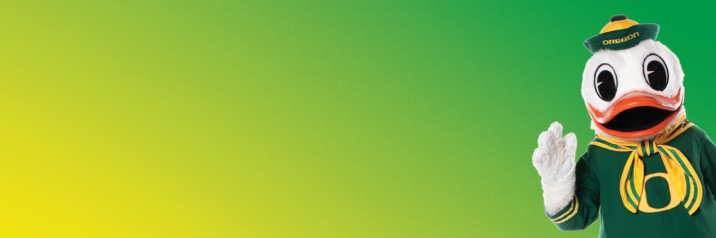 Oregon Duck mascot on gradient background